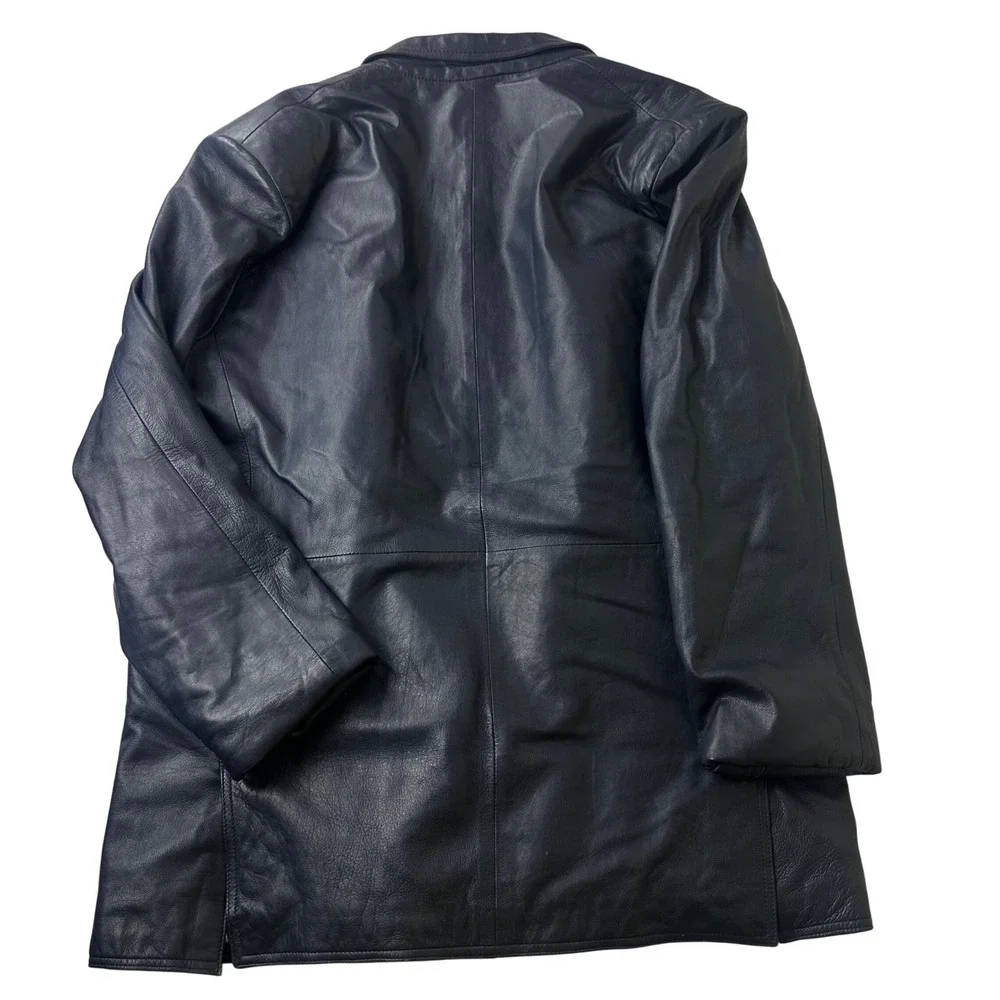 Estival Leather Jacket Mens 42 Tall Navy Blue Double Breasted Blazer Outdoor